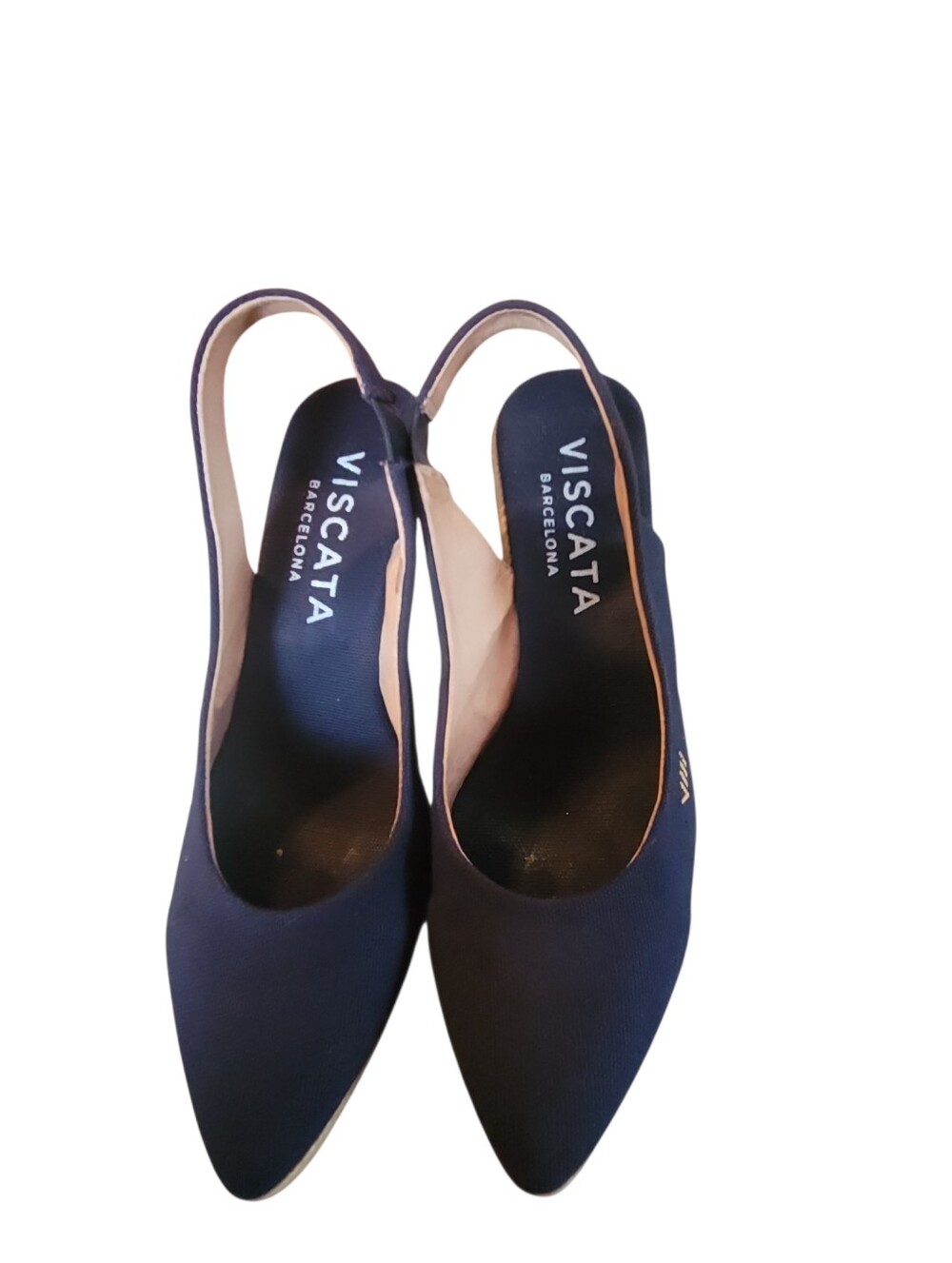 Viscata Barcelona Women's Navy Blue Slingback Espadrille Wedge Shoes Sz 38